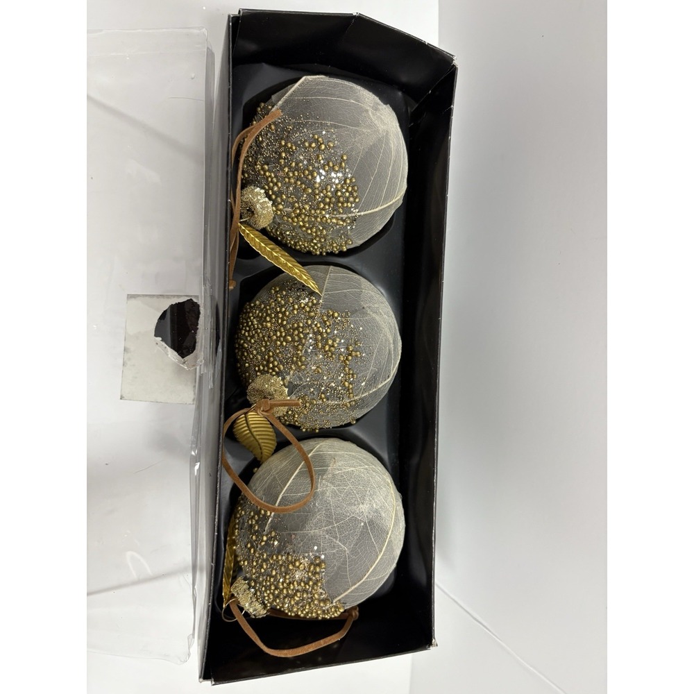 3 pack Glass Ornaments with leaves and beading detailing